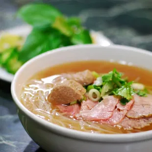 steak, brisket, and meatball pho