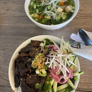 Vegetable Pho and Beef Vermicelli