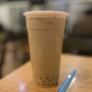 Rose milk tea with lychee Boba!