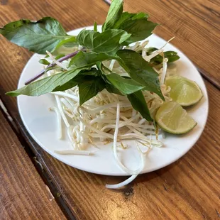 Garnish (bean sprouts, Thai Basil, lime)