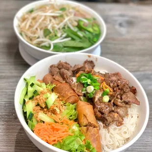 two bowls of food on a table
