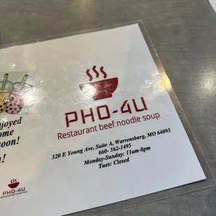 a menu for a restaurant
