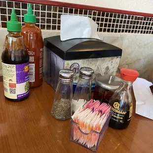 Napkins &amp; condiments at the table