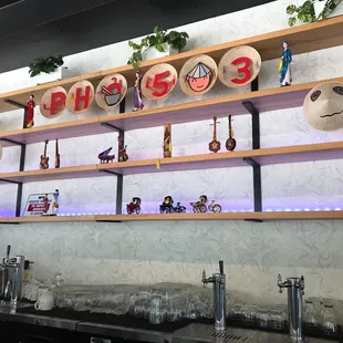 a number of plates on a shelf