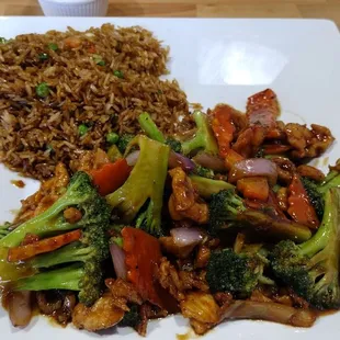 Broccoli Chicken with fried rice.