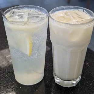 Free drinks! Soda lemonade (left) and cold soy milk (right)