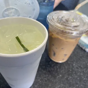 Lemon soda (added mint after picture) and Iced Vietnamese coffee with condensed milk