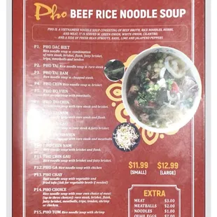 Pho Menu