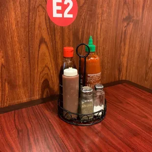 a table with condiments on it