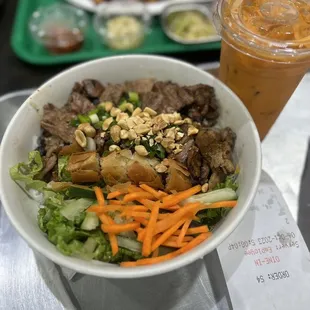 Vermicelli with grilled pork and eggroll