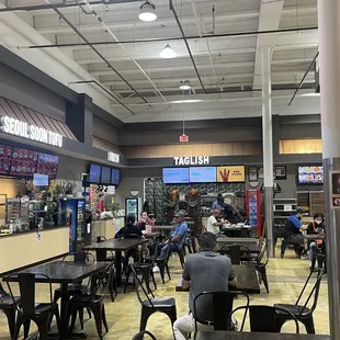Inside the grocery store's food court.