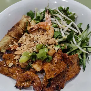 Vermicelli with grilled pork, shrimp and egg roll