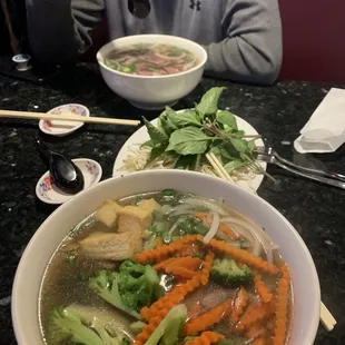 Large Tofu Veggie Pho and Medium Filet Mignon Pho