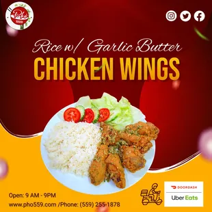 Rice Garlic butter Chicken Wings