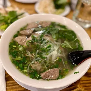 Rare beef and meatball pho