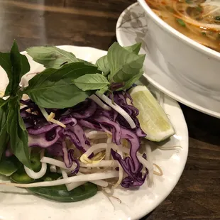 Side of greens for Bun Bo Hue