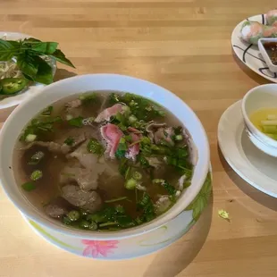 $13. #5. Combo Beef Pho w/sate sauce (bottom left) & nuoc beo (bottom right). Nuoc Beo is a must for me!! 4/5.