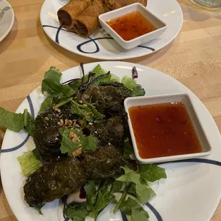 Egg rolls , Marinated Beef Wrapped in Grape Leaf