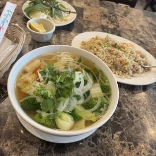 Veggie G1 Vegetable &amp; Tofu Pho Noodle Soup and F1. House Special Fried Rice.