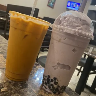 Taro smoothie and a Thai tea