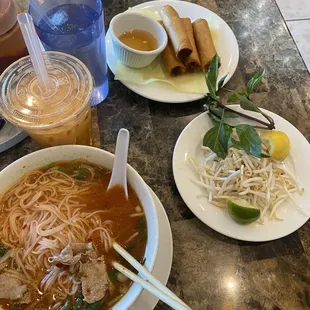 A13. Veggie Egg Roll P10. Rare Steak Slice, Tendon Thai Tea