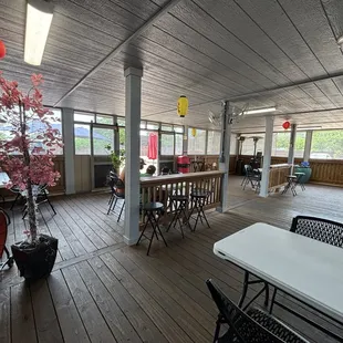 Outdoor seating but covered.