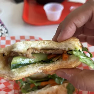 Filling cross section of banh mi sandwich