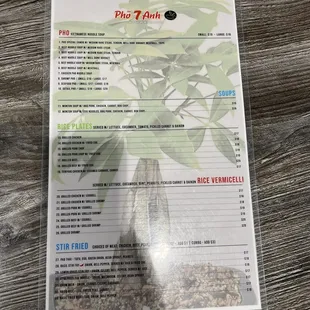 Updated menu for pho 7 anh, 7/9/2023 Also the special menu