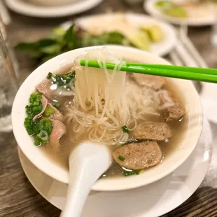 Rare beef and beef balls pho