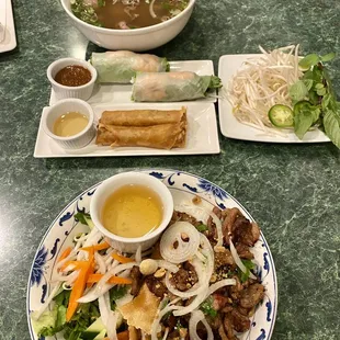 Pho Tai Nam Gan Sach, Bun Dac Biet, Spring Roll &amp; fried Eggroll.