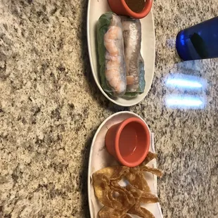 Fried wonton and spring rolls.