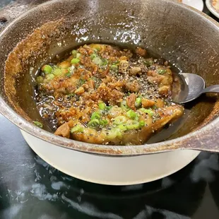 a pan of food on a table