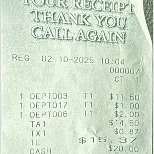 Receipt with a mystery $2 charge