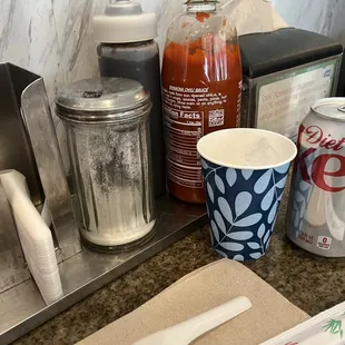 a variety of condiments and condiments