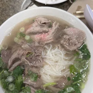 Pho with Slices of Eye-Round Steak and Well-Done Brisket