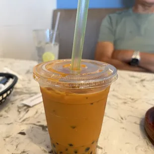 Thai iced tea with boba