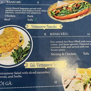a menu for a thai restaurant