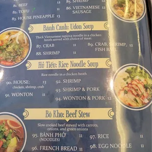 Menu describing the soup with a photo