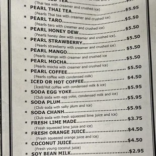 Beverages menu and banh mi