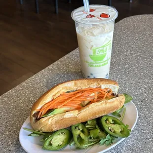 Banh mi and jasmine tea lunch special