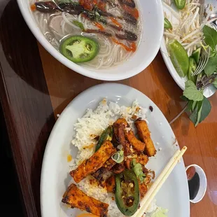 two plates of food on a table