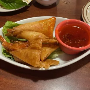 Wonton wrapped jumbo shrimp