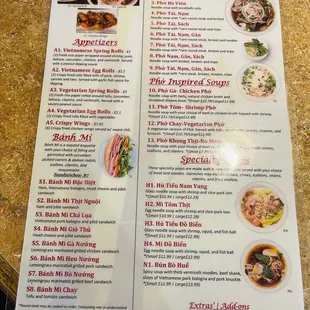 the menu of the restaurant