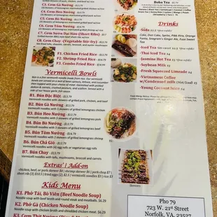 the menu for the restaurant