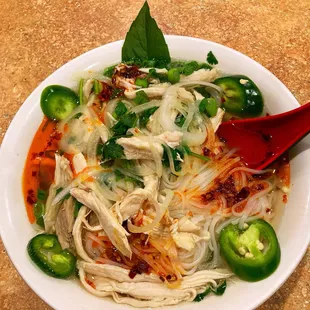Pho Ga (Chicken Pho with Jalapeños and Chili Oil)