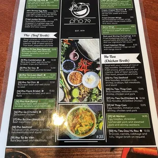Front and back menu