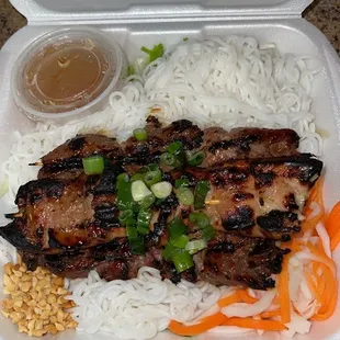 a take out container of food