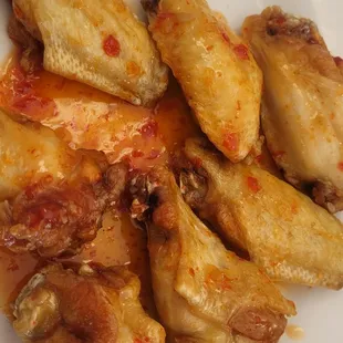 Fried chicken wings with fish sauce -- though this is clearly sweet thai chili sauce