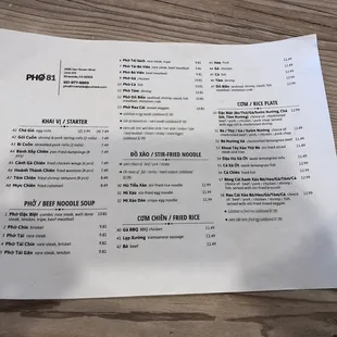 menu
