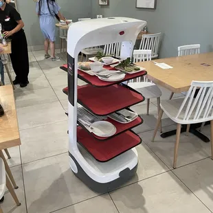 Cool robot that delivers utensils, appetizers and your check